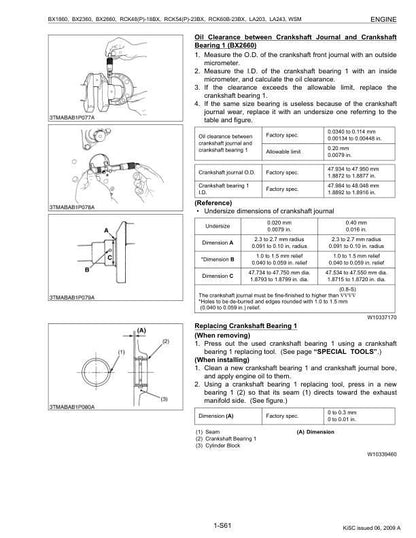 Kubota BX1860 BX2360 BX2660 Tractor Service Manual sample page showing repair procedures