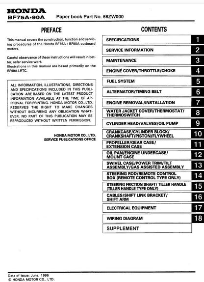 Honda BF75A BF90A Outboard Service Manual factory service manual title page