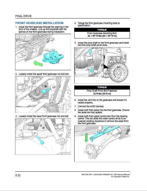 Polaris Ranger XP 1000 UTV Service Manual sample page with diagrams and specifications
