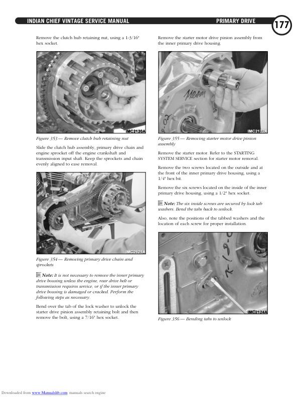 Indian Chief Vintage Deluxe Roadmaster Springfield Motorcycle Service sample page with service data and tables