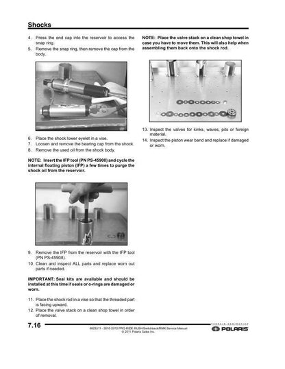 Polaris RUSH 600 800 Snowmobile Service Manual sample page with diagrams and specifications