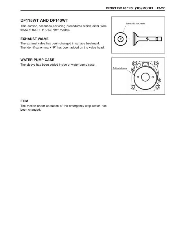 Suzuki DF90 DF100 DF115 DF140 Outboard Service Manual sample page with service data and tables