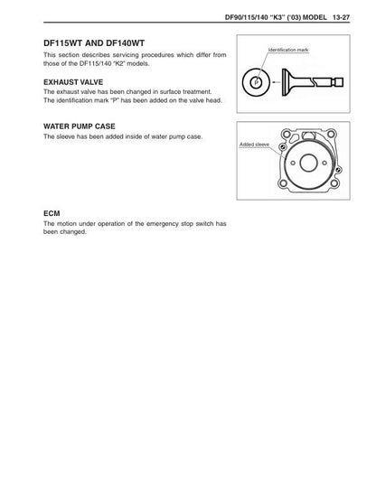 Suzuki DF90 DF100 DF115 DF140 Outboard Service Manual sample page with service data and tables