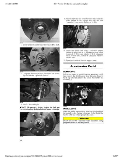 Arctic Cat Prowler 500 UTV Service Manual sample page with diagrams and specifications