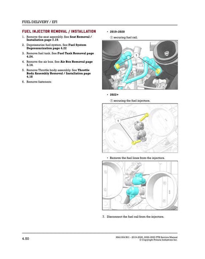 Indian FTR1200 Motorcycle Service Manual sample page showing repair procedures