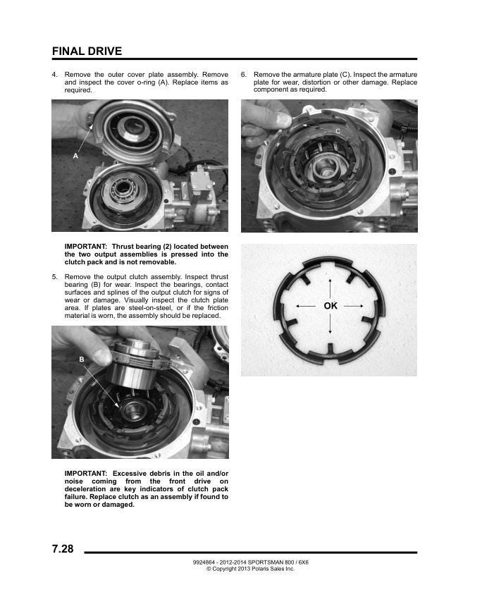 Polaris Sportsman 800 EFI ATV Service Manual sample page with technical illustrations