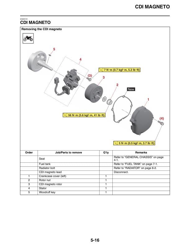 Yamaha YZ 125 N2 Motorcycle Service Manual sample page from the repair manual