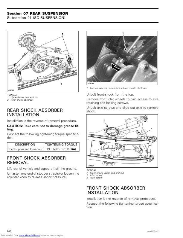 Skidoo Summit Highmark & Mach Z Snowmobile Service Manual sample page with technical illustrations