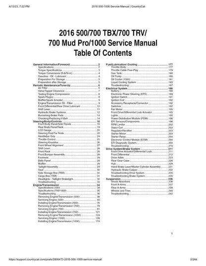 Arctic Cat Alterra 500 700 1000 ATV Service Manual sample page with technical illustrations