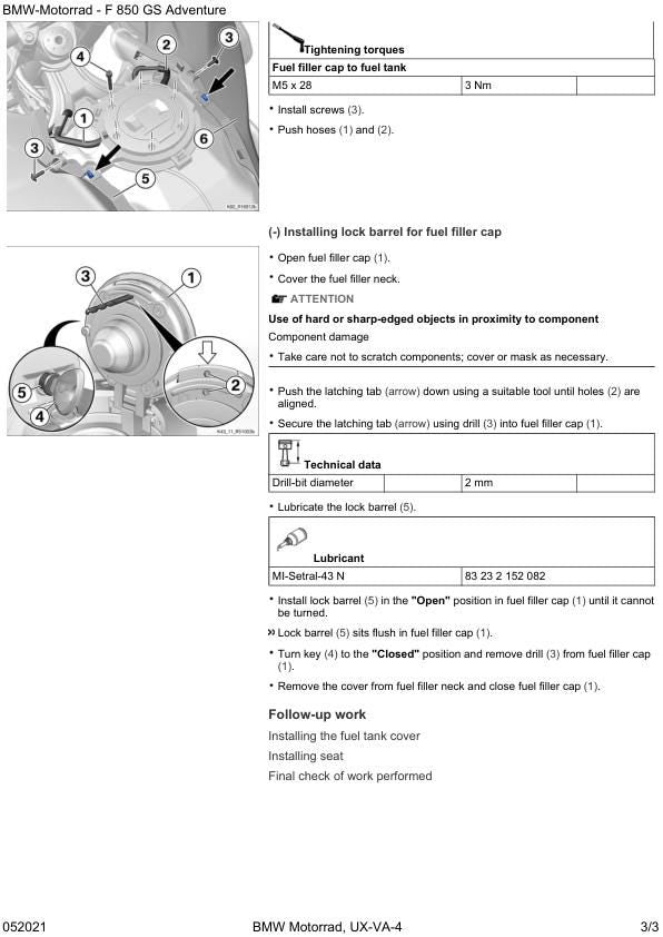 BMW F 850 GS Adventure K82 Service Manual sample page with diagrams and specifications
