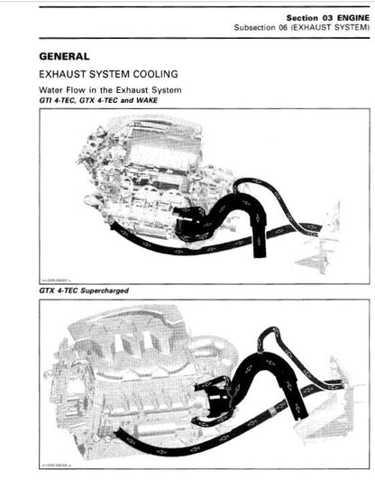 Sea-Doo GTI GTX RXP RXT Service Manual sample page with diagrams and specifications