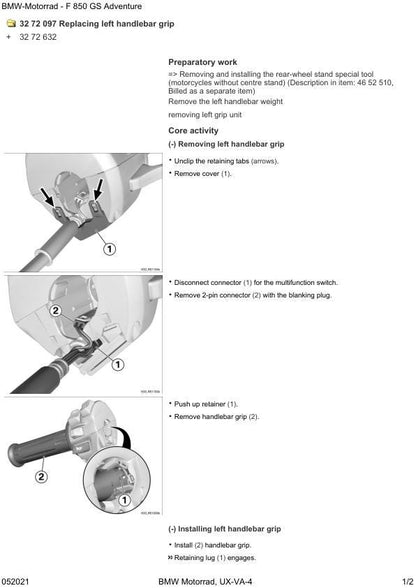 BMW F 850 GS Adventure K82 Service Manual sample page showing repair procedures