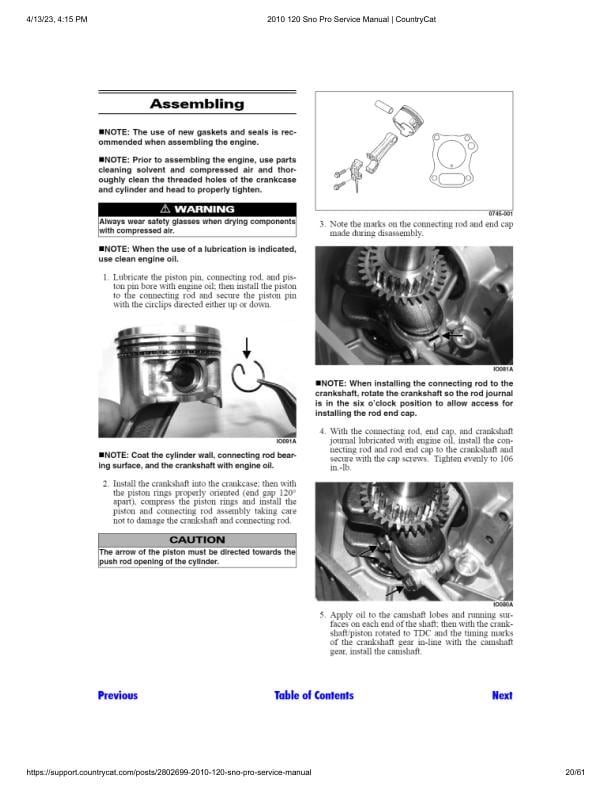Arctic Cat Sno Pro 120 Snowmobile Service Manual sample page showing repair procedures