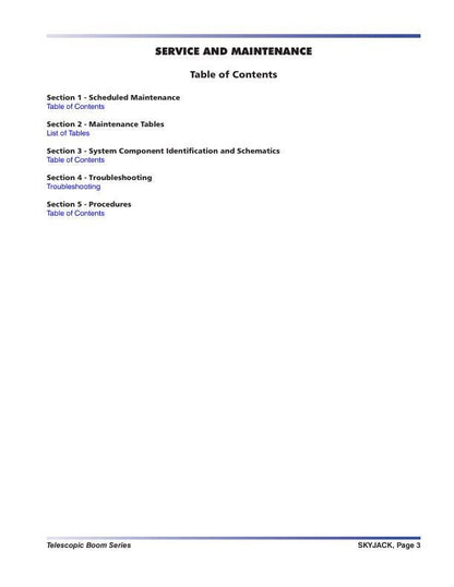 Skyjack SJ40T SJ45T Telescopic Boom Lift Service Manual table of contents