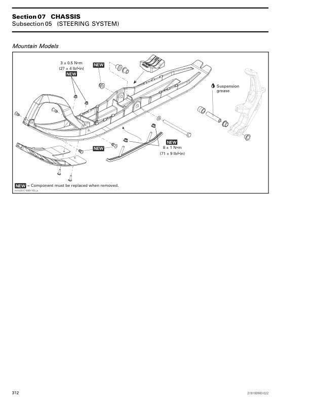 Skidoo MXZ 600 850 Snowmobile Service Manual sample page with technical illustrations