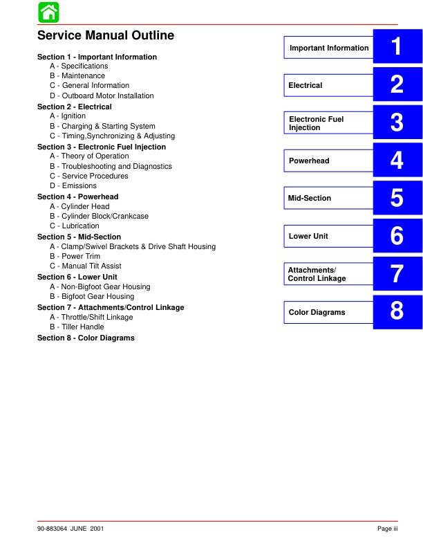 Mercury 30 40 EFI Outboard Service Manual sample page with technical illustrations