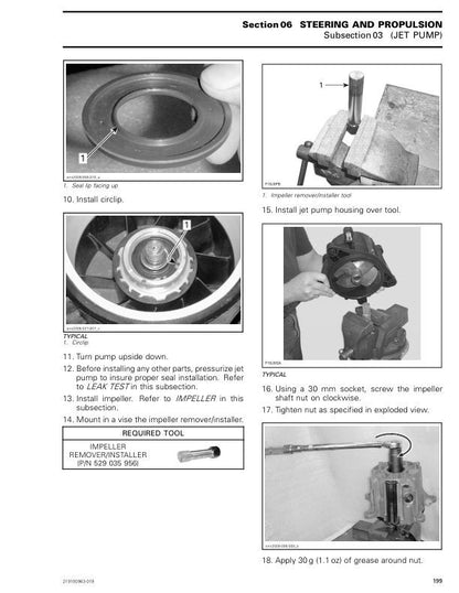 Sea-Doo GTX RXT Service Manual sample page with service data and tables