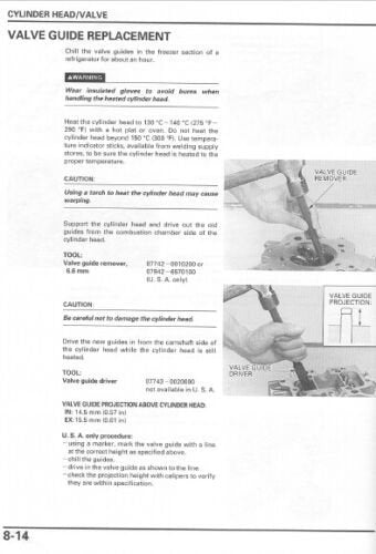 Honda Shadow VT1100 Motorcycle Service Manual sample page showing repair procedures