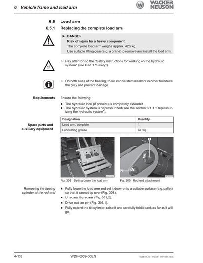 Wacker Neuson WL 48 50 Wheel Loader Service Manual sample page with technical illustrations