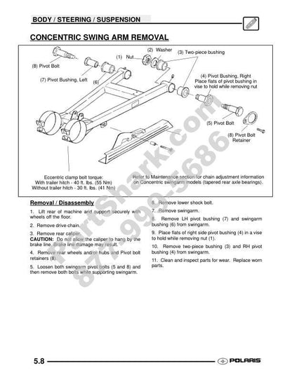 Polaris Trail Boss 330 ATV Service Manual sample page with technical illustrations