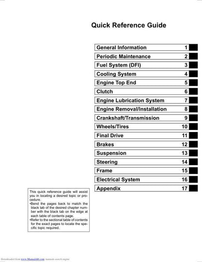 Kawasaki Ninja 300 Motorcycle Service Manual table of contents
