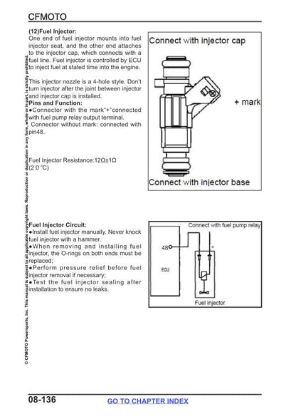 CFMOTO ZFORCE 500 Trail UTV Service Manual sample page with service data and tables
