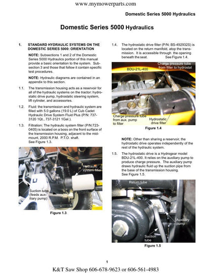 Cub Cadet Domestic 5000 Tractor Service Manual sample page with technical illustrations