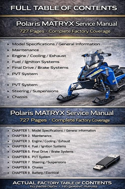 Polaris MATRYX 650 850 Snowmobile Service Manual sample page from service manual