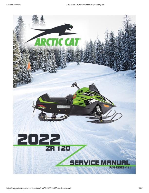 Arctic Cat ZR 120 Kitty Cat Snowmobile Service Manual factory service manual title page
