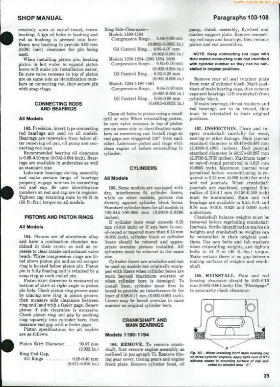 Case 1190 Wheel Loader Service Manual sample page with service data and tables
