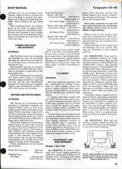Case 1190 Wheel Loader Service Manual sample page with service data and tables