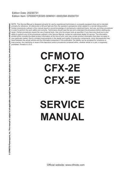 CFMOTO CFX 2E 5E Electric Service Manual factory service manual title page