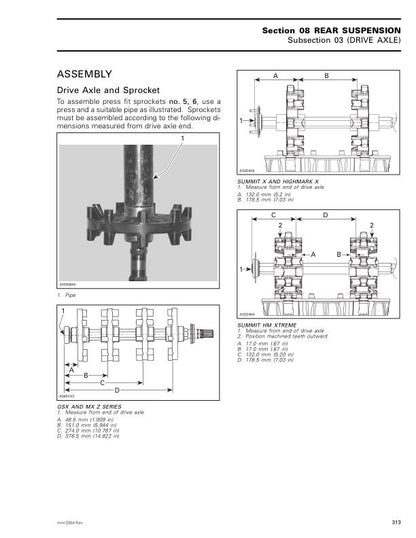 Skidoo MXZ Summit GSX Snowmobile Service Manual sample page with technical illustrations
