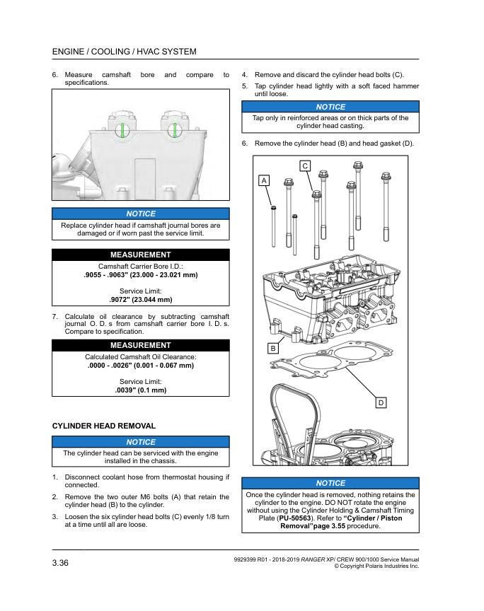 Polaris Ranger 900 1000 XP Crew UTV Service Manual sample page with diagrams and specifications