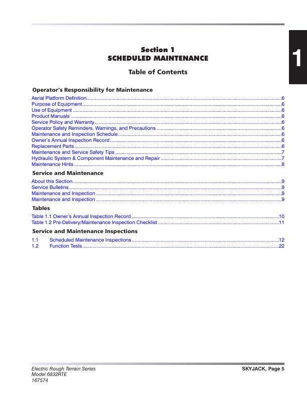 Skyjack 6832 RTE Rough Terrain Scissors Service Manual sample page from service manual