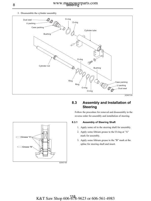 Cub Cadet 7530 7532 Tractor Service Manual sample page with service data and tables