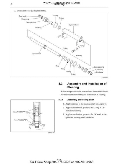 Cub Cadet 7530 7532 Tractor Service Manual sample page with service data and tables