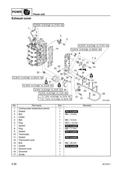 Yamaha F50 F60 Outboard Service Manual sample page with technical illustrations