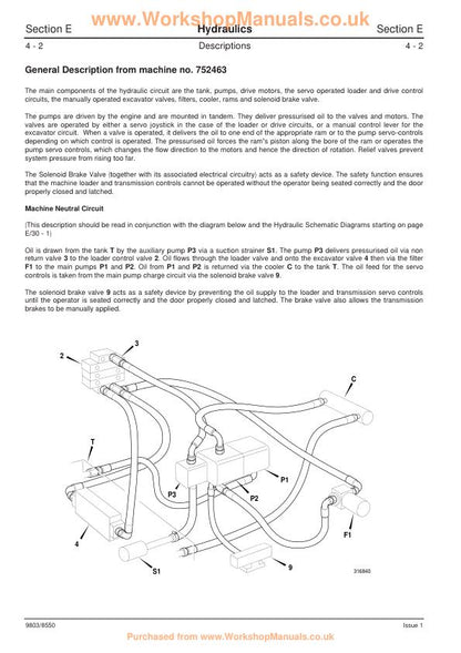 JCB 1CX 208S Backhoe Loader Service Manual sample page with technical illustrations
