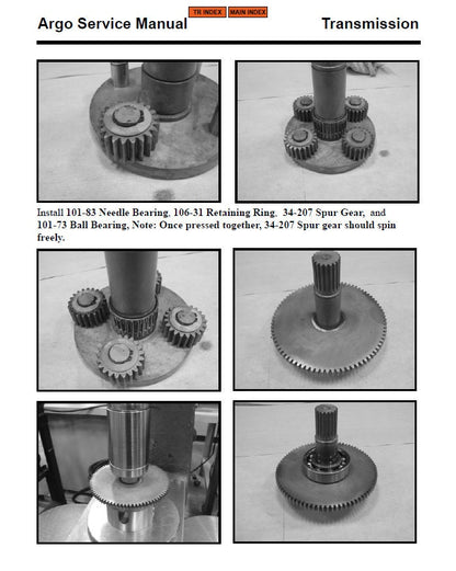 Argo XTV UTV Service Manual sample page showing repair procedures