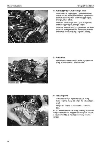 Volvo Penta D3 110i 130i 160i 190i A/B Engine Service Manual sample page with service data and tables