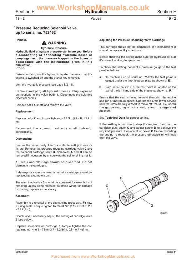 JCB 1CX 208S Backhoe Loader Service Manual sample page with service data and tables