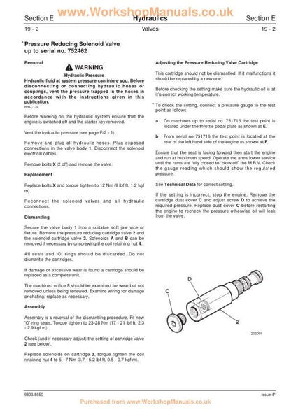 JCB 1CX 208S Backhoe Loader Service Manual sample page with service data and tables