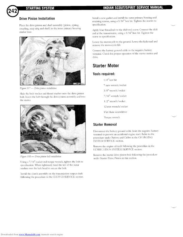 Indian Scout Centennial Springfield Deluxe Motorcycle Service Manual sample page showing schematics and diagrams