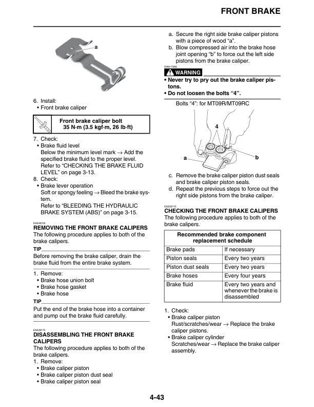 Yamaha MT-09 Motorcycle Service Manual sample page from service manual