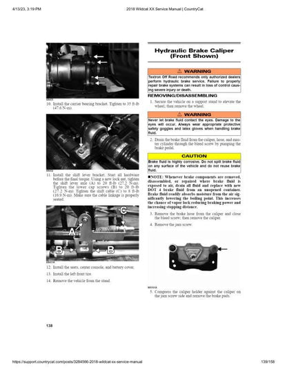 Arctic Cat Wildcat XX UTV Service Manual sample page with service data and tables
