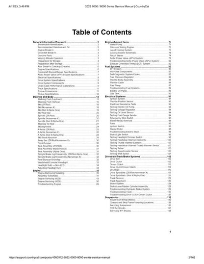Arctic Cat Riot Norseman ZR Alpha One 6000 8000 Snowmobile Service table of contents