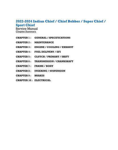 Indian Chief table of contents