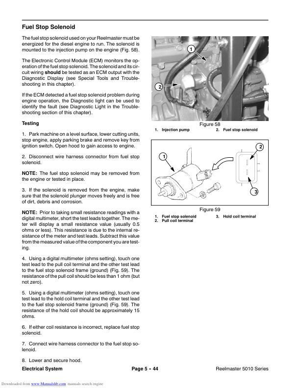 Toro Reelmaster 5210 5410 5510 5610 Mower Service Manual sample page with service data and tables