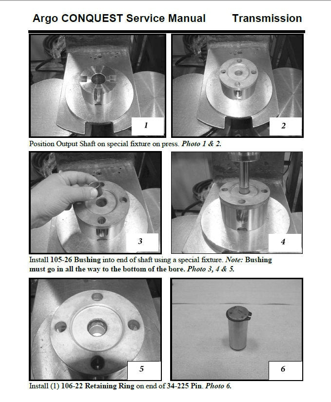 Argo Conquest 8x8 UTV Service Manual sample page showing repair procedures